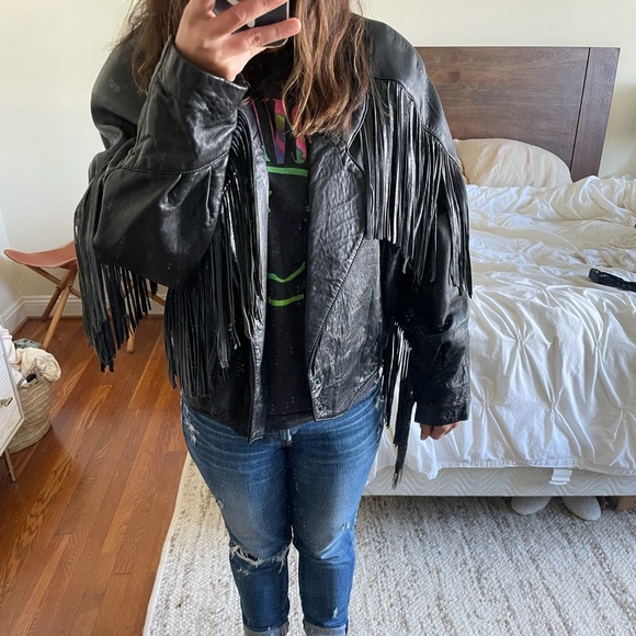Vintage Fringe Black Leather Jacket - Picture 9 of 9